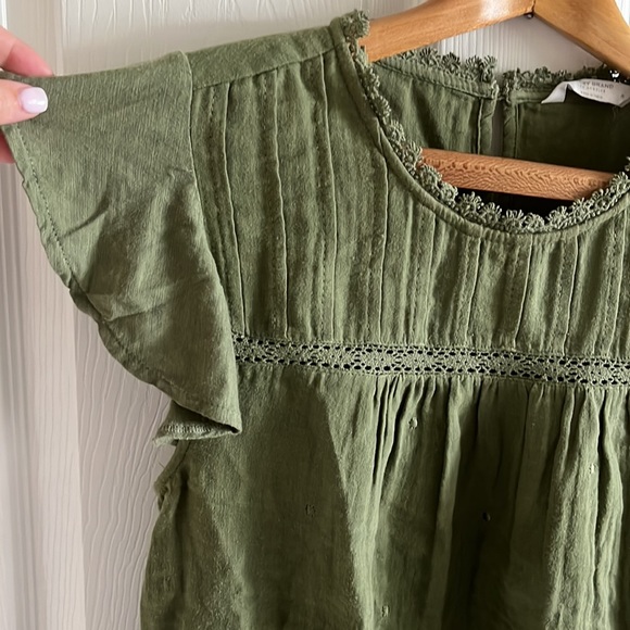 Lucky Brand Los Angles Green Short Sleeve Bohemian Blouse Size Medium - Picture 2 of 6